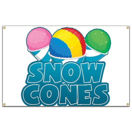 Signmission Snow Cones Banner Heavy Duty 13 Oz Vinyl with Grommets Single Sided B-60 Snow Cones